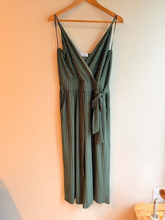 Kaileigh Pants - Kaileigh Women's Green Striped Sleeveless Jumpsuit Size L